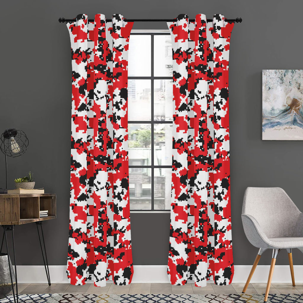 Red White And Black Digital Camo Print Curtain