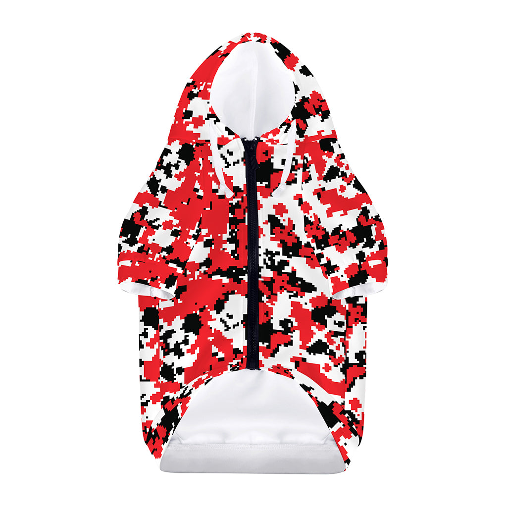 Red White And Black Digital Camo Print Dog Zip Up Hoodie