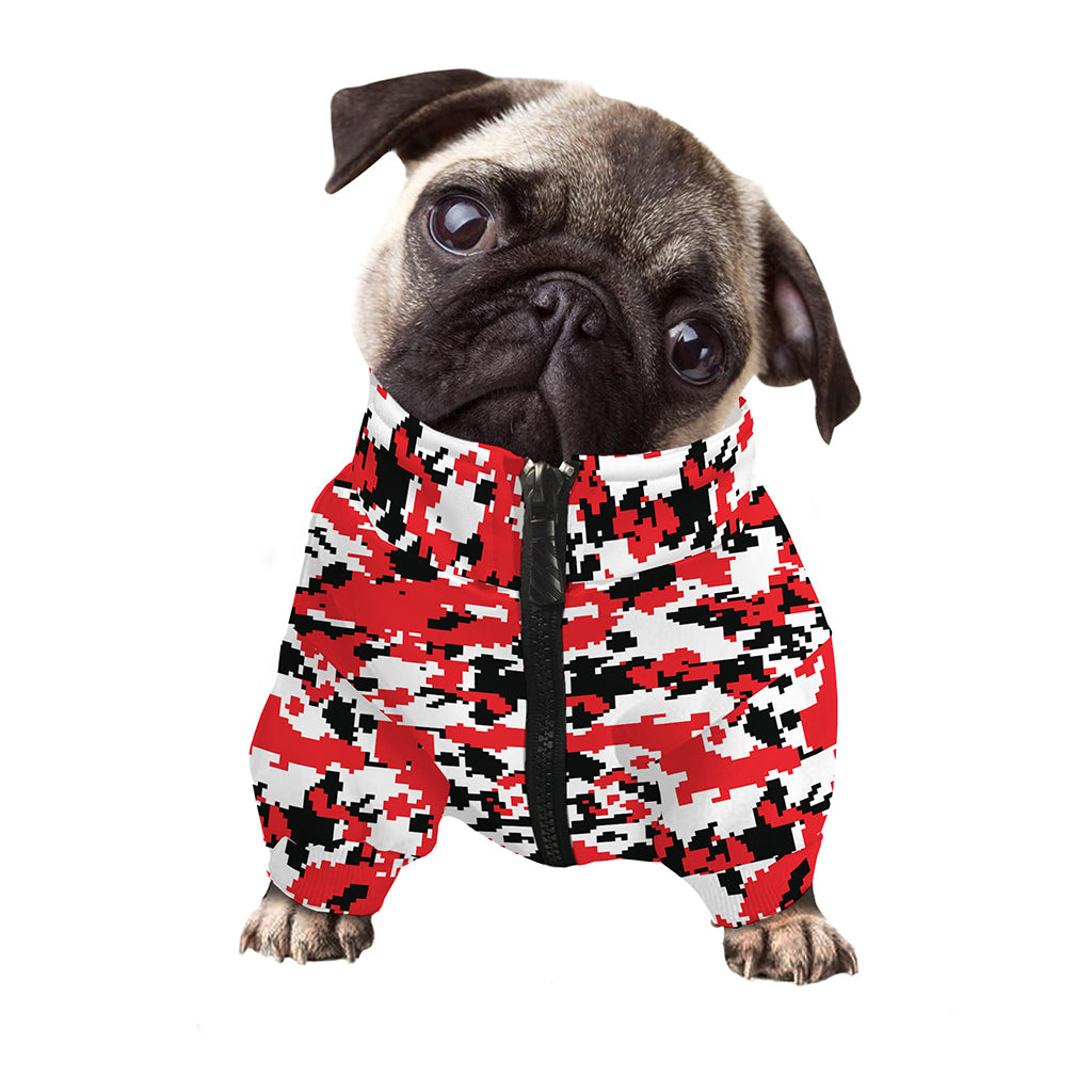 Red White And Black Digital Camo Print Dog Zip Up Jacket