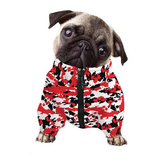 Red White And Black Digital Camo Print Dog Zip Up Jacket