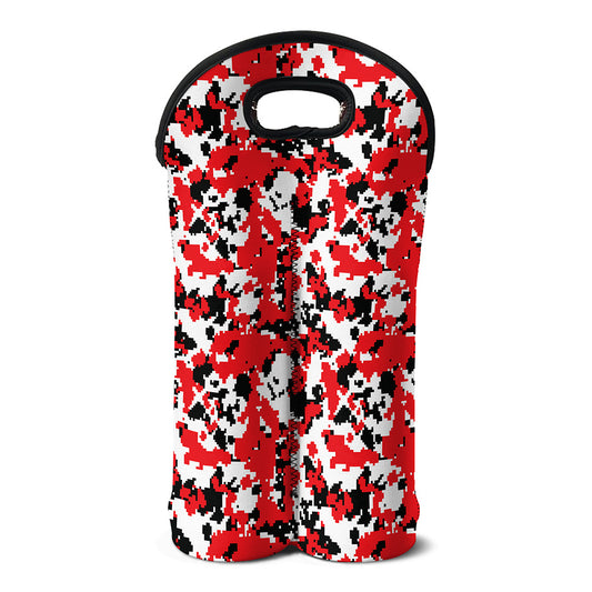 Red White And Black Digital Camo Print Double Neoprene Wine Tote