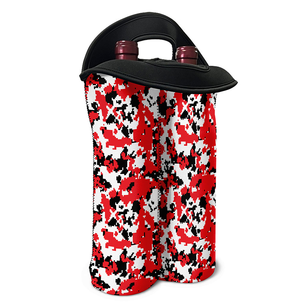 Red White And Black Digital Camo Print Double Neoprene Wine Tote