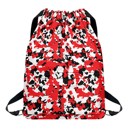 Red White And Black Digital Camo Print Drawstring Backpack
