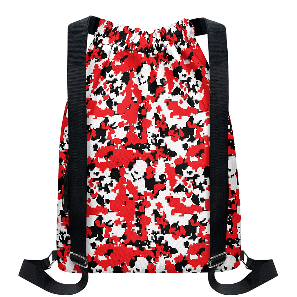 Red White And Black Digital Camo Print Drawstring Backpack