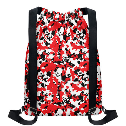 Red White And Black Digital Camo Print Drawstring Backpack