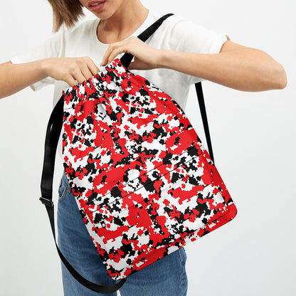 Red White And Black Digital Camo Print Drawstring Backpack