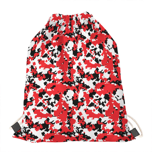 Red White And Black Digital Camo Print Drawstring Bag