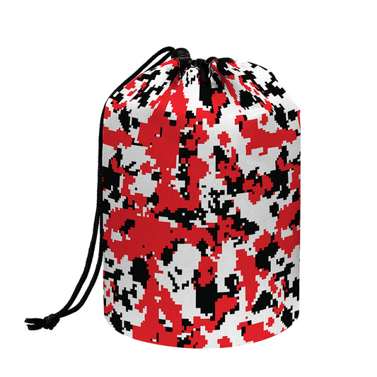 Red White And Black Digital Camo Print Drawstring Makeup Bag