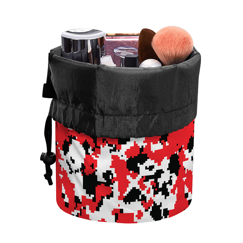 Red White And Black Digital Camo Print Drawstring Makeup Bag
