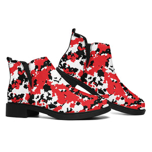 Red White And Black Digital Camo Print Flat Ankle Boots