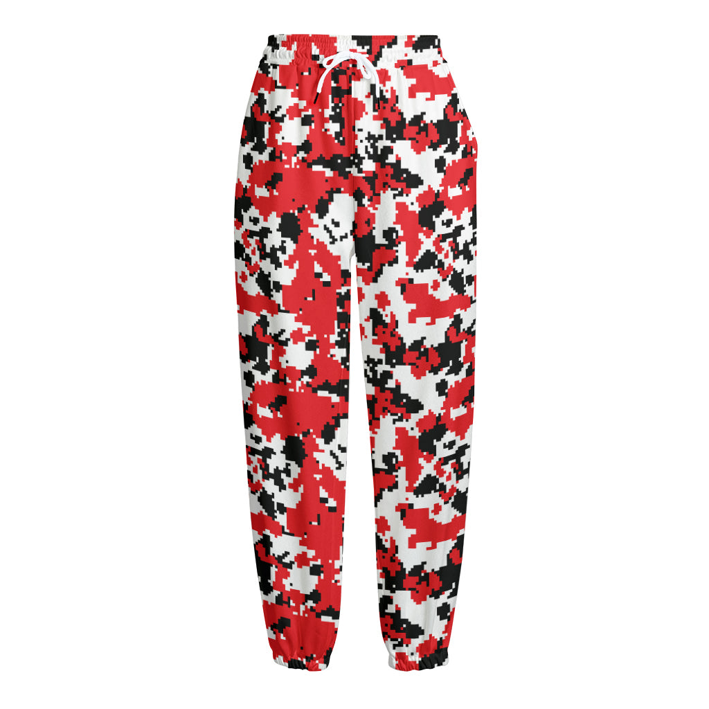 Red White And Black Digital Camo Print Fleece Lined Knit Pants