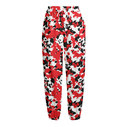 Red White And Black Digital Camo Print Fleece Lined Knit Pants