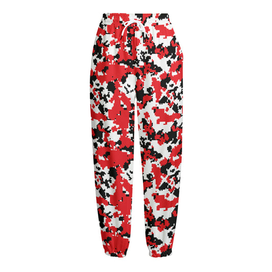Red White And Black Digital Camo Print Fleece Lined Knit Pants