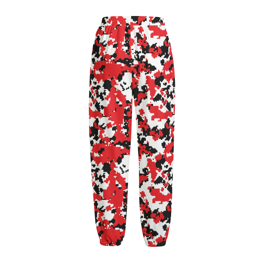 Red White And Black Digital Camo Print Fleece Lined Knit Pants