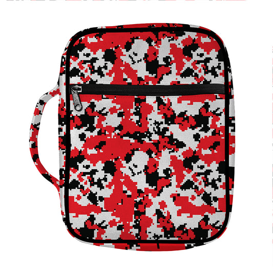 Red White And Black Digital Camo Print Front Pocket Bible Bag