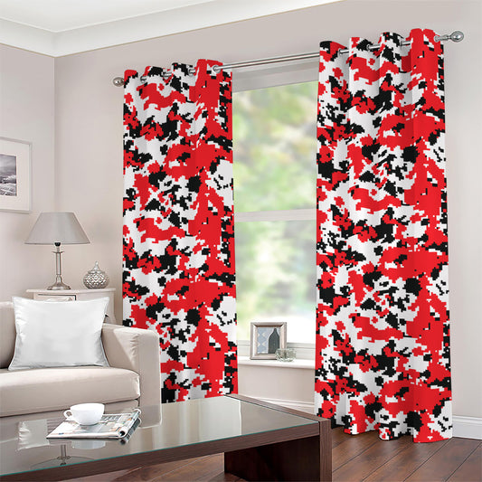 Red White And Black Digital Camo Print Grommet Curtains