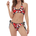 Red White And Black Digital Camo Print Halter Scoop Tie Side Bikini