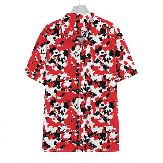 Red White And Black Digital Camo Print Hawaiian Shirt
