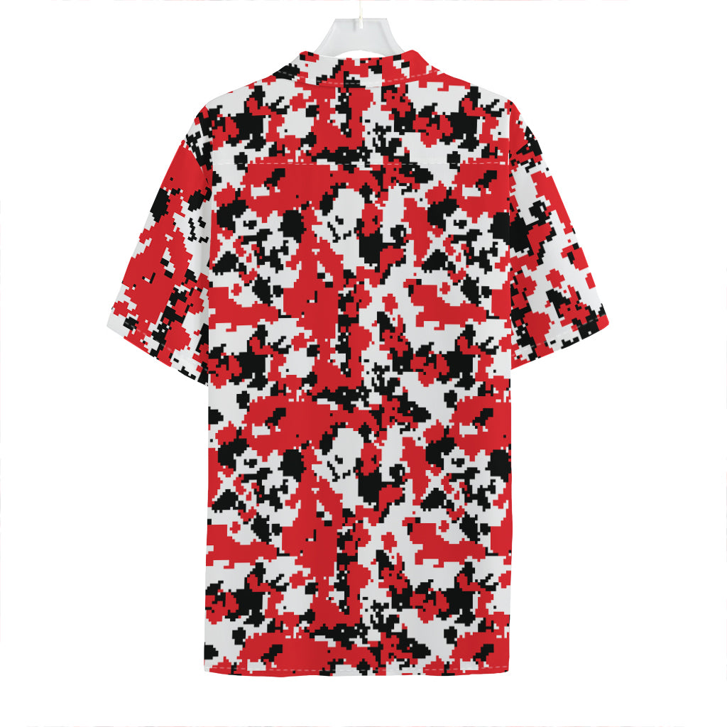 Red White And Black Digital Camo Print Hawaiian Shirt