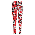 Red White And Black Digital Camo Print High-Waisted Pocket Leggings