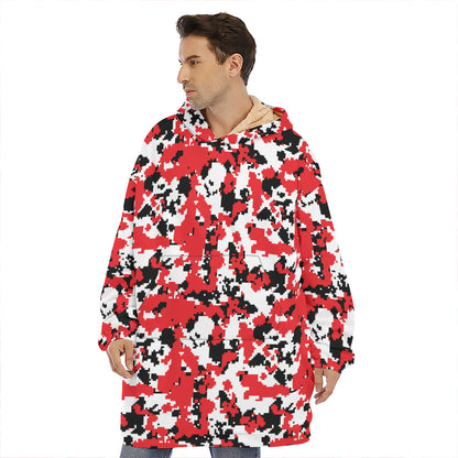 Red White And Black Digital Camo Print Hoodie Blanket