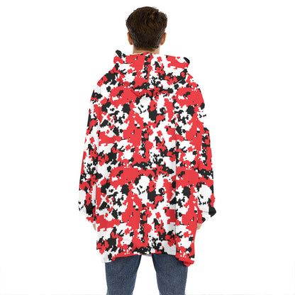 Red White And Black Digital Camo Print Hoodie Blanket
