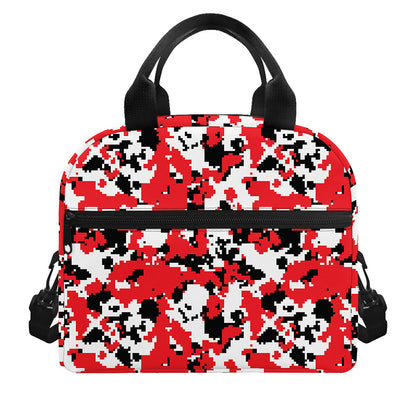 Red White And Black Digital Camo Print Insulated Lunch Bag