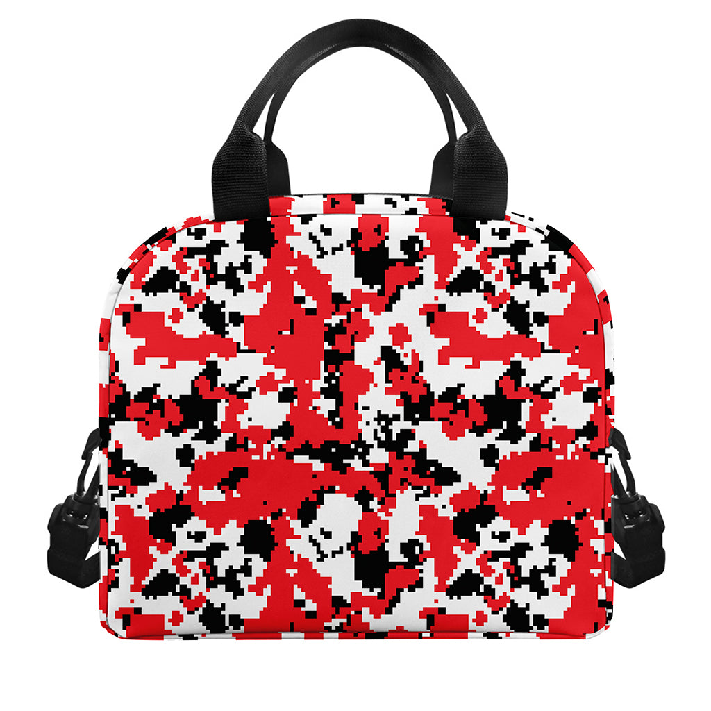 Red White And Black Digital Camo Print Insulated Lunch Bag
