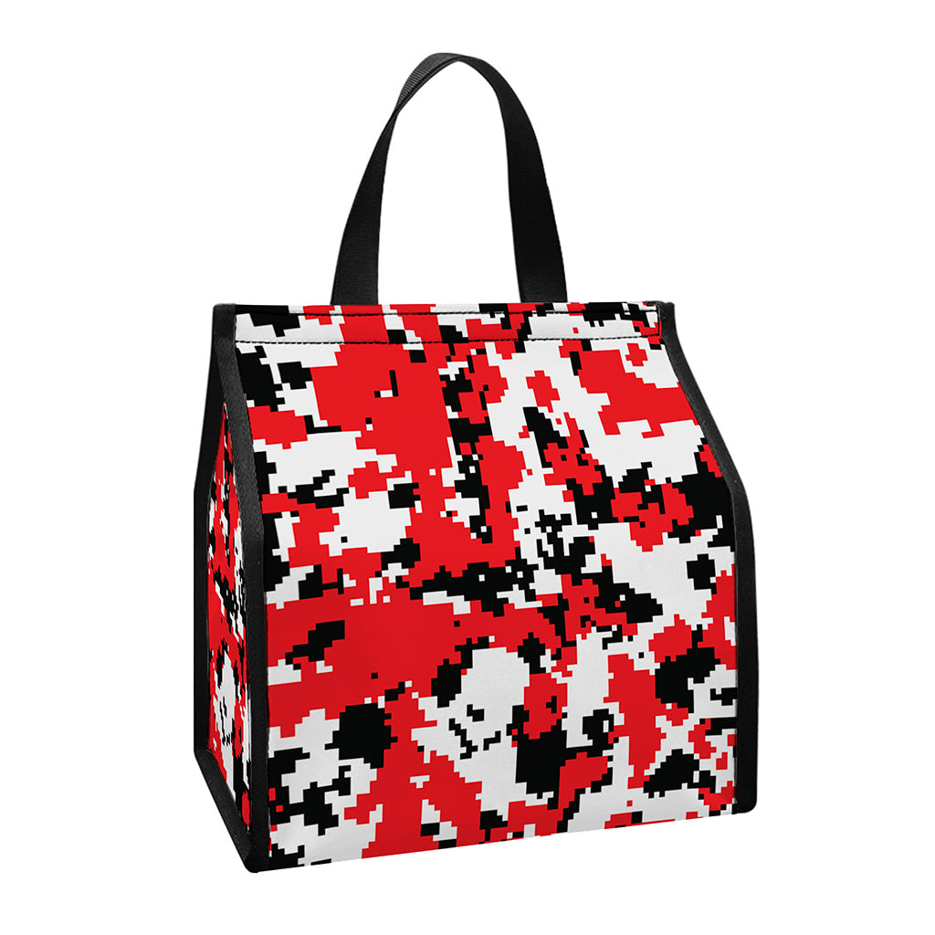 Red White And Black Digital Camo Print Insulated Lunch Tote