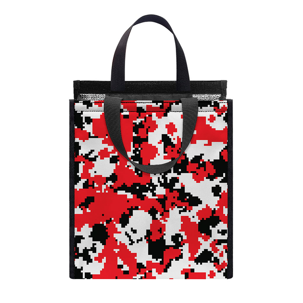 Red White And Black Digital Camo Print Insulated Lunch Tote
