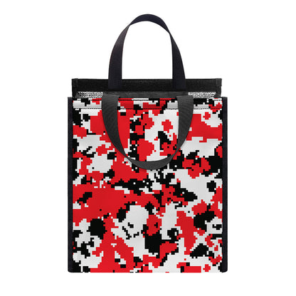 Red White And Black Digital Camo Print Insulated Lunch Tote