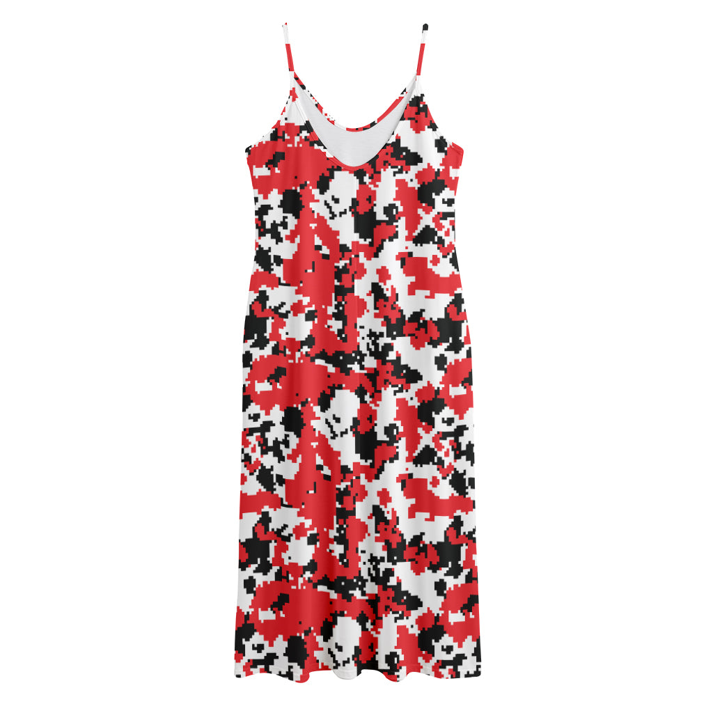 Red White And Black Digital Camo Print Jersey Midi Cami Dress