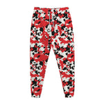 Red White And Black Digital Camo Print Jogger Pants