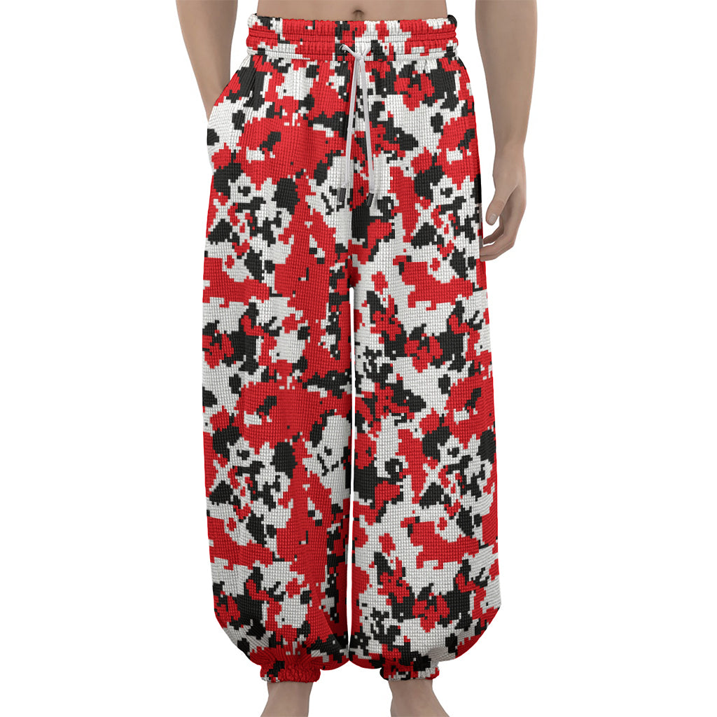Red White And Black Digital Camo Print Lantern Pants