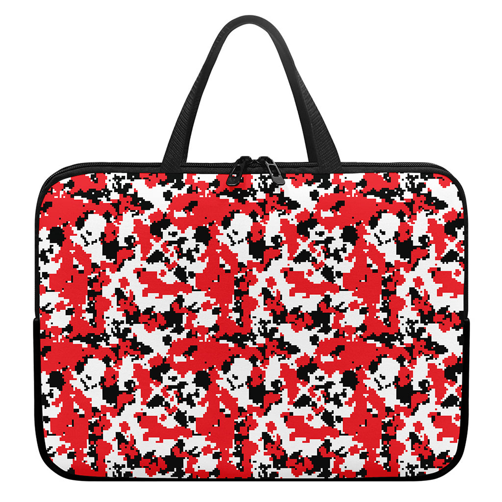 Red White And Black Digital Camo Print Laptop Sleeve With Handle