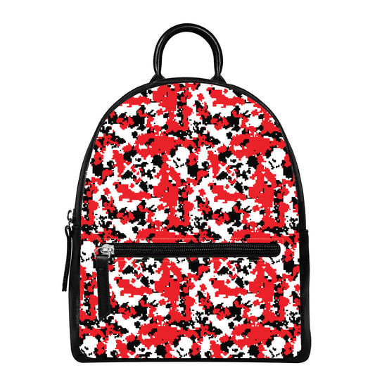 Red White And Black Digital Camo Print Leather Backpack