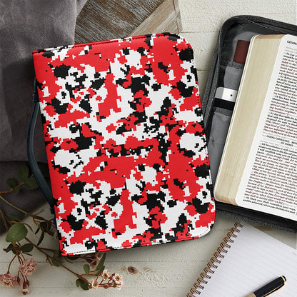 Red White And Black Digital Camo Print Leather Bible Cover