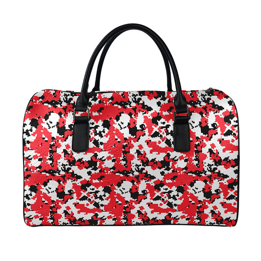 Red White And Black Digital Camo Print Leather Duffle Bag