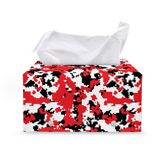 Red White And Black Digital Camo Print Leather Tissue Box Cover