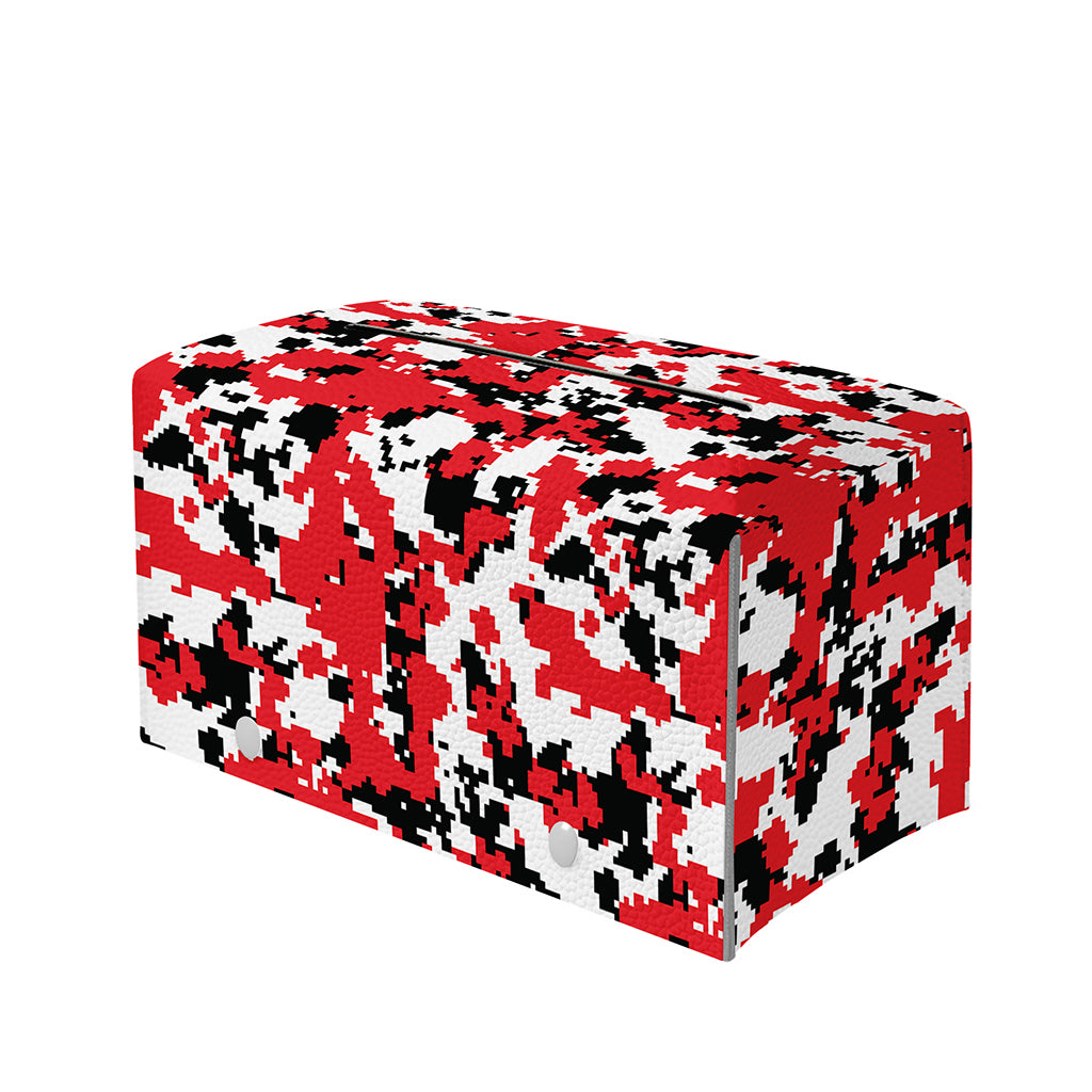 Red White And Black Digital Camo Print Leather Tissue Box Cover