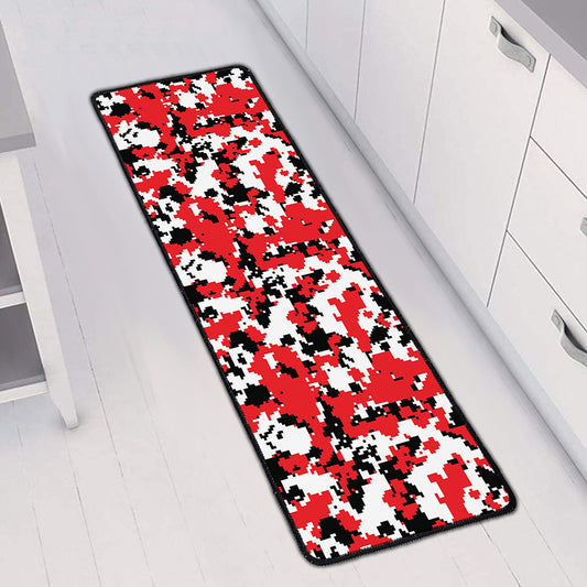 Red White And Black Digital Camo Print Long Kitchen Mat