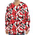 Red White And Black Digital Camo Print Long Sleeve Baseball Jersey