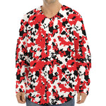 Red White And Black Digital Camo Print Long Sleeve Baseball Jersey
