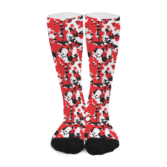 Red White And Black Digital Camo Print Long Socks