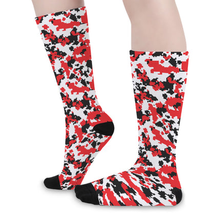 Red White And Black Digital Camo Print Long Socks