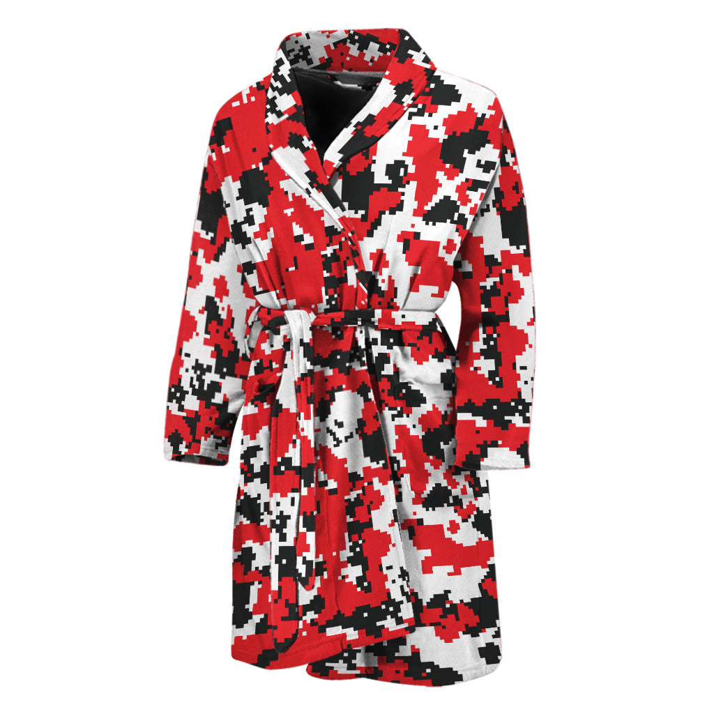 Red White And Black Digital Camo Print Men's Bathrobe