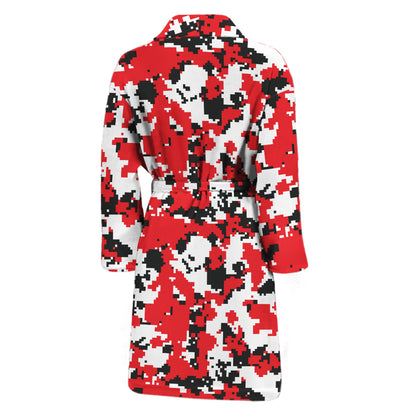 Red White And Black Digital Camo Print Men's Bathrobe