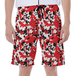 Red White And Black Digital Camo Print Men's Beach Shorts
