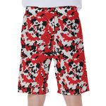 Red White And Black Digital Camo Print Men's Beach Shorts