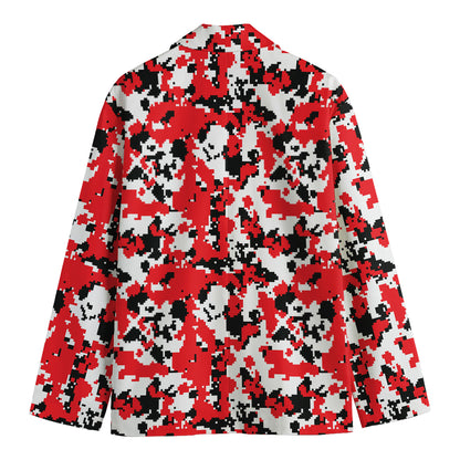 Red White And Black Digital Camo Print Men's Blazer